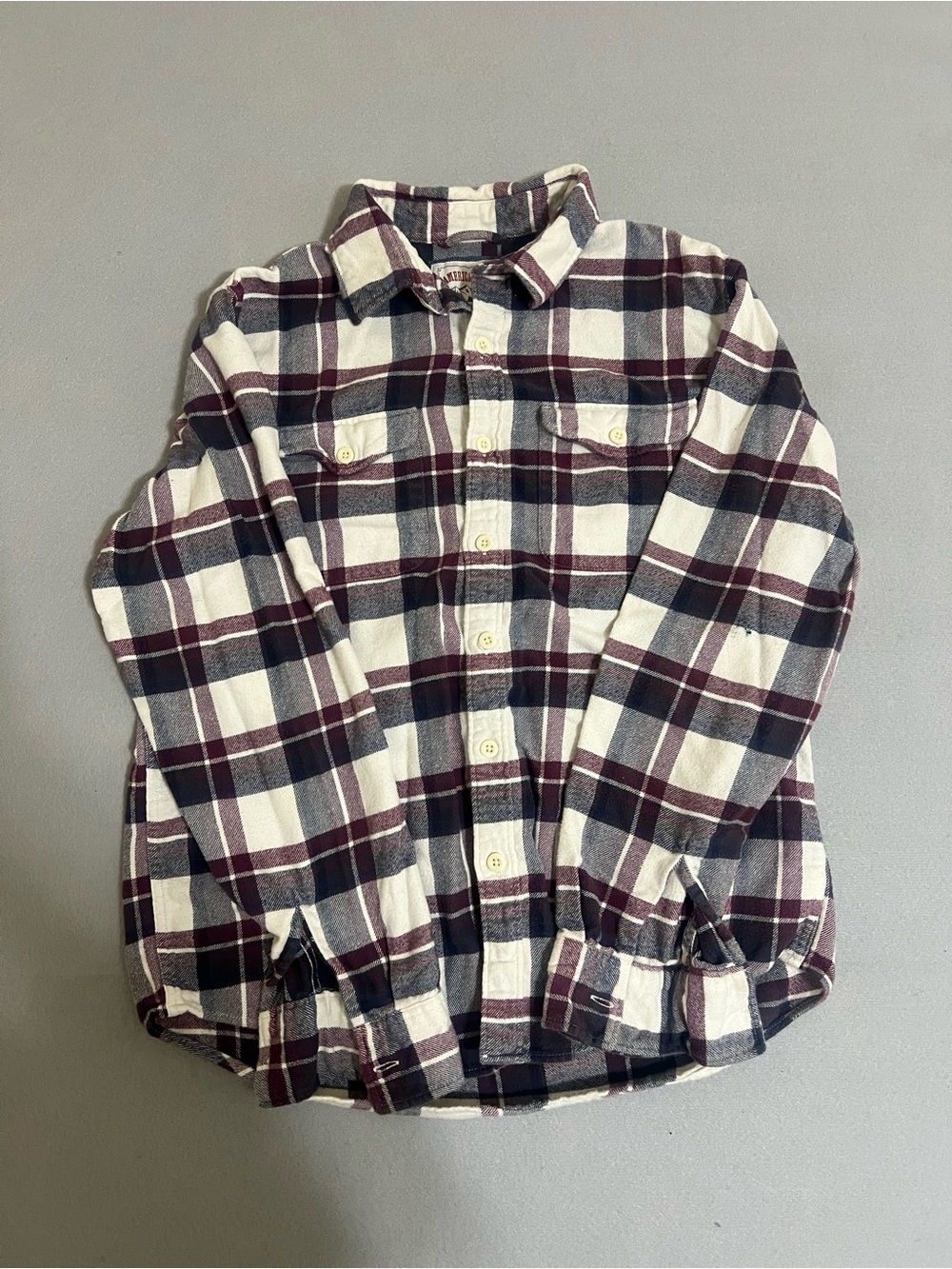 American Eagle Outfitters Plaid Button-Down Shirt - White & Burgundy